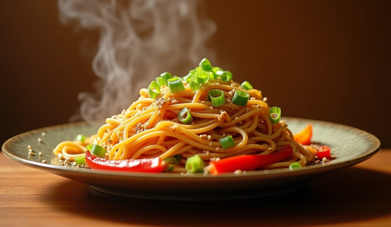 加了青椒、香蔥、芝麻的炒麵