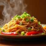 加了青椒、香蔥、芝麻的炒麵