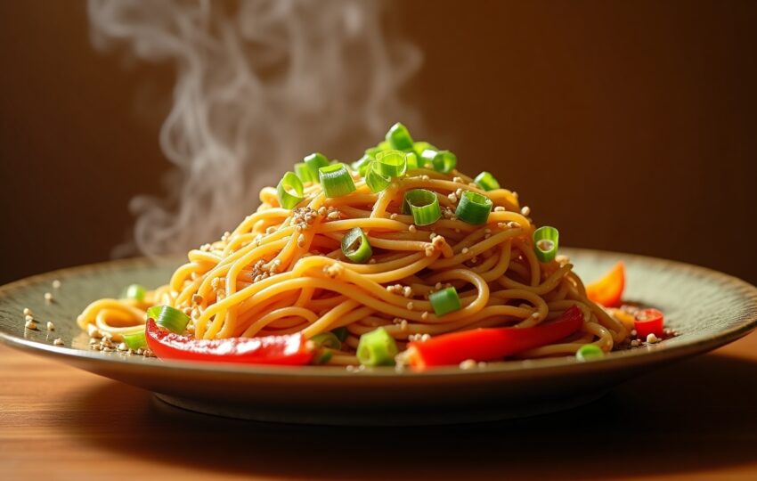 加了青椒、香蔥、芝麻的炒麵