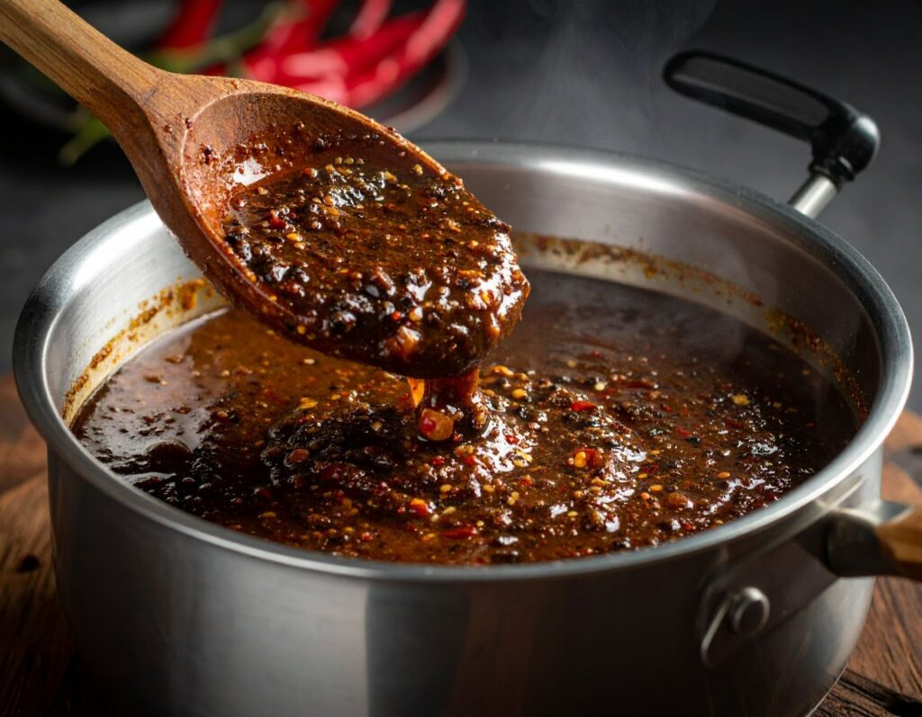 黑胡椒醬在鍋中翻滾，香氣與辣味交織出濃郁層次