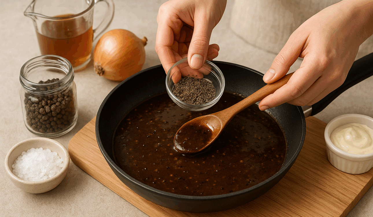 在黑胡椒醬加上黑胡椒增添香氣