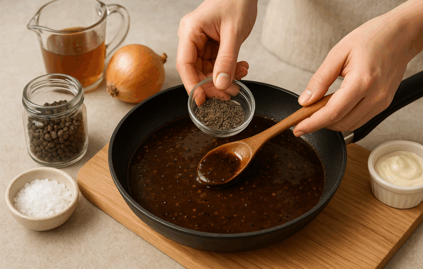 在黑胡椒醬加上黑胡椒增添香氣