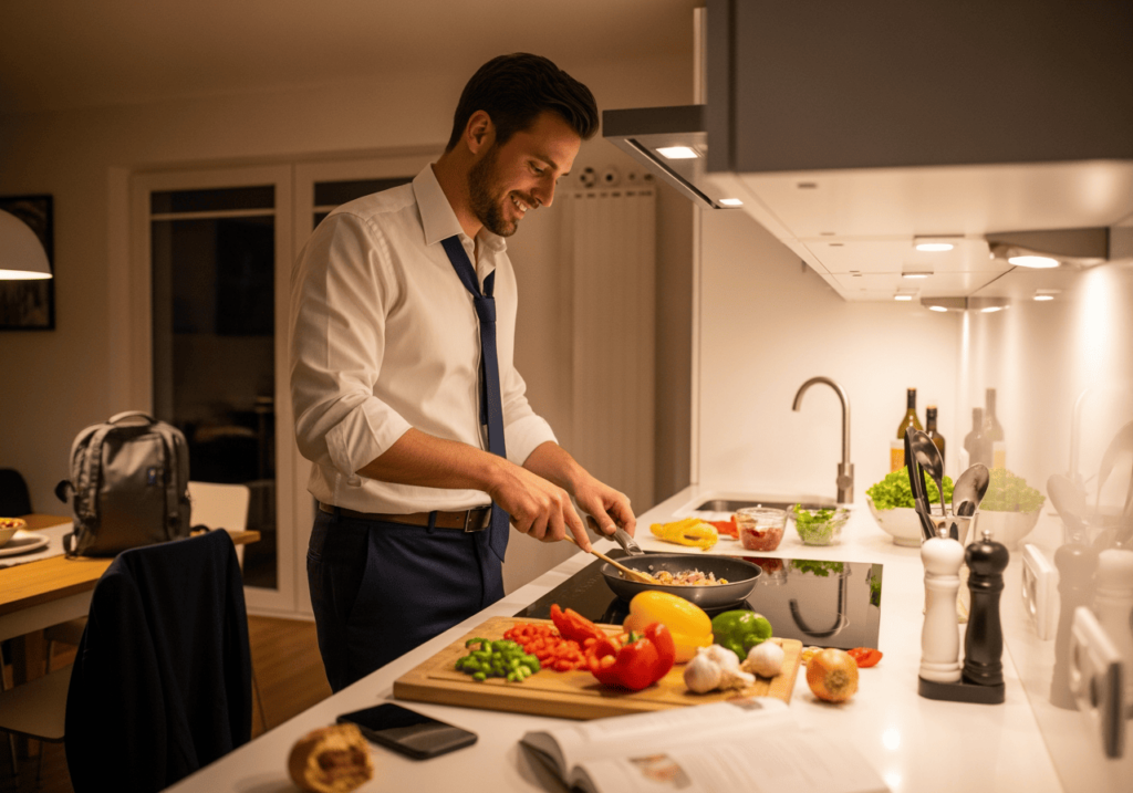 下班後的上班族在煮菜