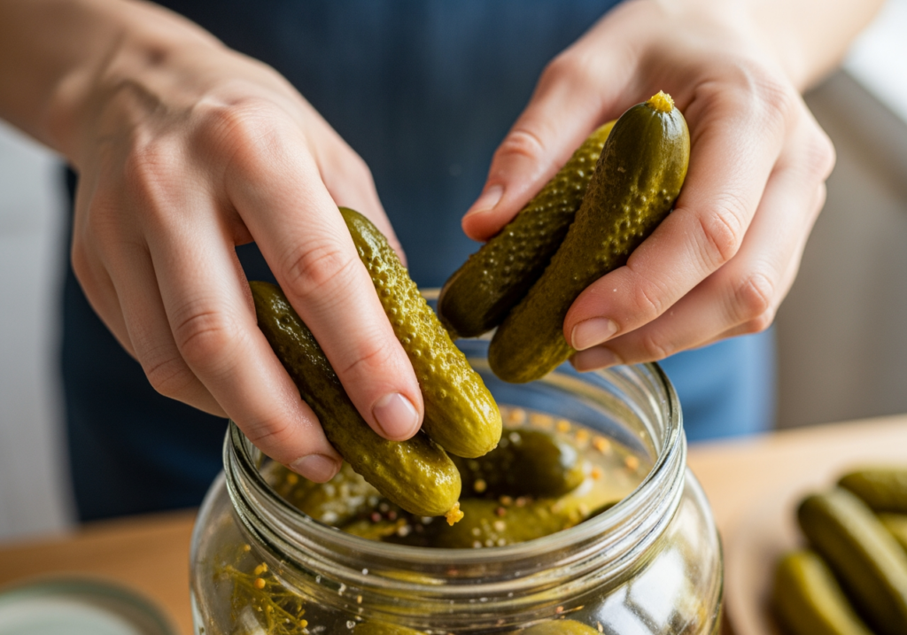 家庭主婦用手抓鹽醃小黃瓜
