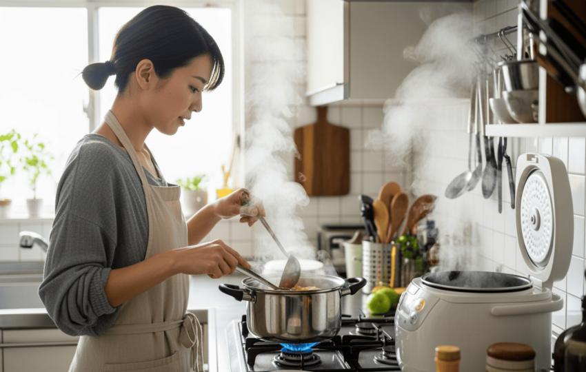 忙碌媽媽在煮湯