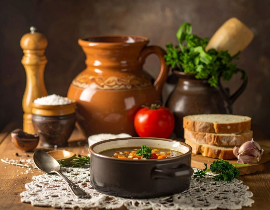 一鍋湯在餐桌上